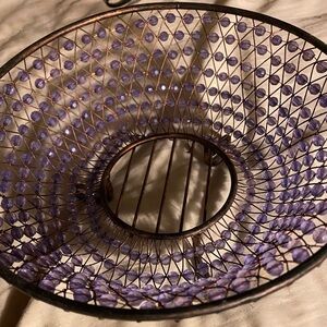 Three Legged Metal Wire Beaded Basket Bowl Medium purpl Beads, 8 Around, 4.5tall